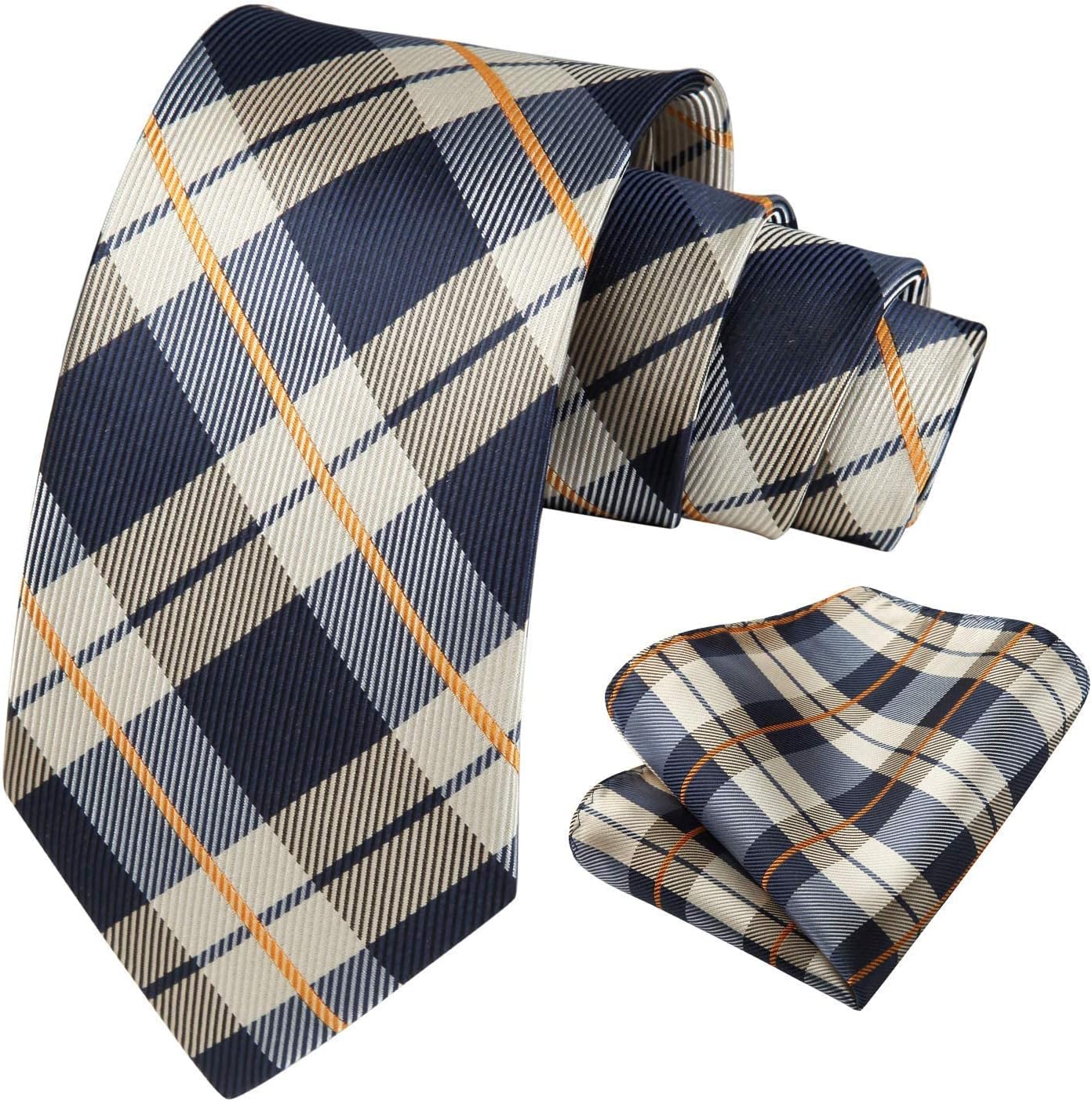 HISDERN Plaid Checkered Tie Handkerchief Woven Classic Formal Men's Necktie & Pocket Square Set - Image 4