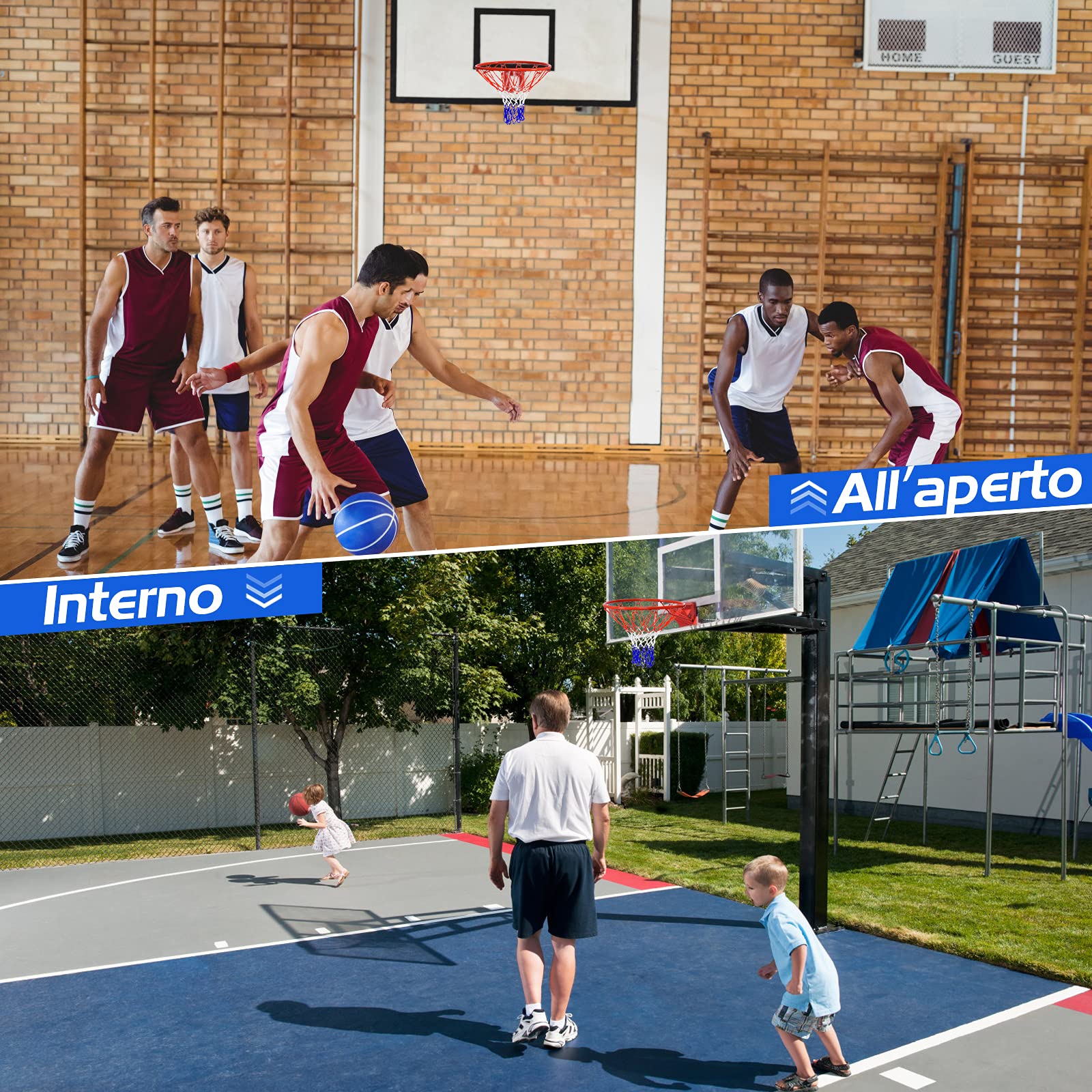 COSTWAY Canestro Basket da Muro Φ45cm in Ferro con Rete Resistente alle Intemperie e Viti, Anello da Basket per Esterno e Interno