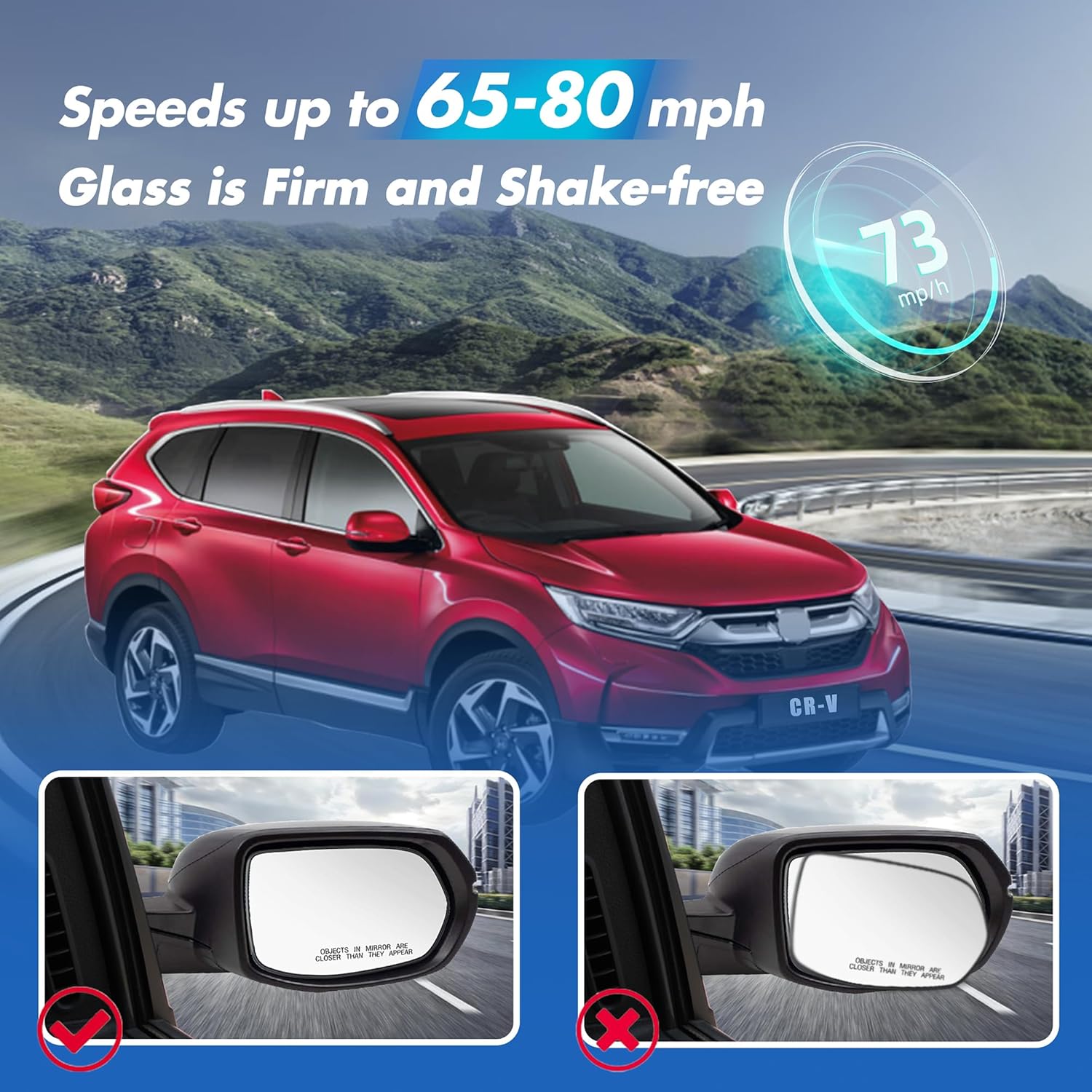 Right Passenger Side Mirror Replacement for Honda CRV Side Mirror, 2007 2008 2009 2010 2011 - Heated Chrome Rear View Mirror Glass with Backing Plate and Cushion, Truck Mirrors