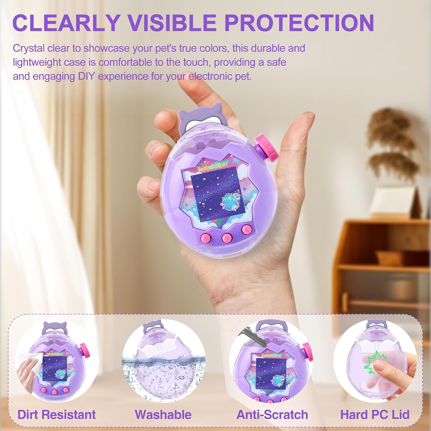 for Tamagotchi Paradise Clear Case and Replacement Lid Set, Ideal for DIY Fans, Collectors and Display, for Paradise Tamagotchi Accessories, with Lanyard (No Device/Film)