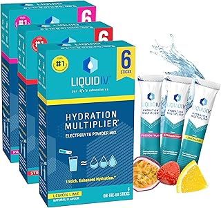Hydration Sachets | Lemon Lime + Passion Fruit + Strawberry | Electrolyte Powder Mix | 3 Pack (18 Sticks) | 7 Vitamins and Minerals | Vegan