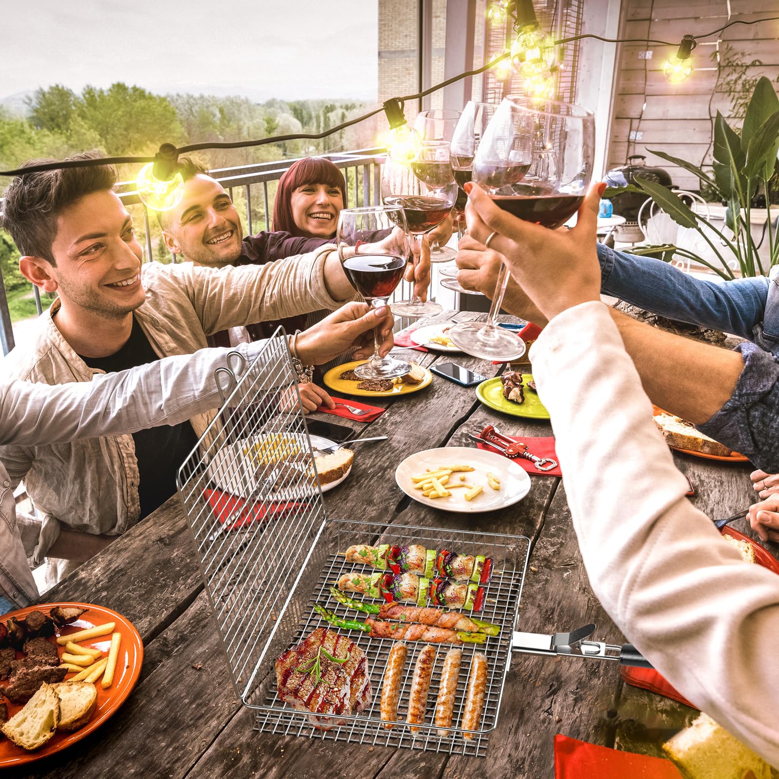 Bardzo duży kosz do grillowania, nadaje się do kontaktu z żywnością, stal nierdzewna 304, przenośny, składany, na kemping, do grillowania, na ryby, warzywa, krewetki, ojca, męża