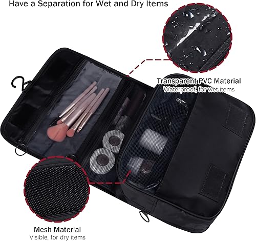 Miniatura 3 de Neceser colgante, organizador de viaje de gran capacidad para artículos de tocador, tela Oxford impermeable, bolsa de cosméticos de viaje con gancho