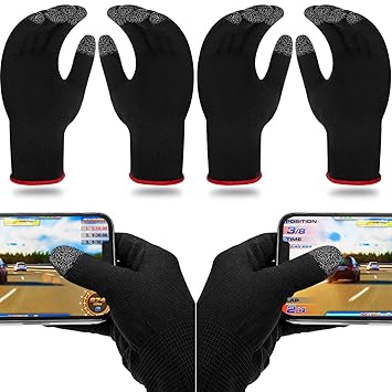 4 Pairs Game Gloves for Gaming Mobile Game Controllers Finger Gloves Set, Anti-Sweat Breathable Touch Finger Gloves Silver Fiber Material for Phone Games PUBG