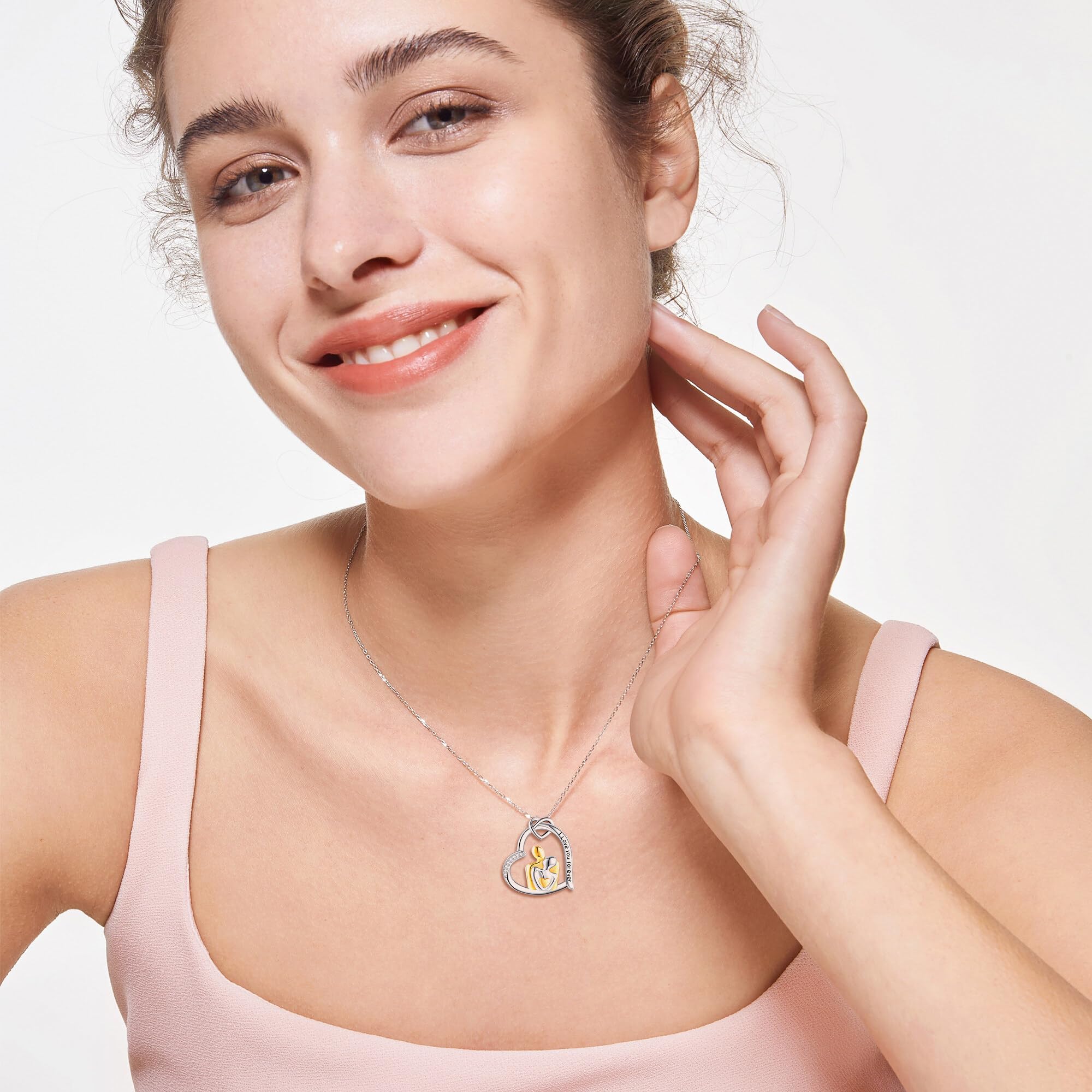 DAYLINLOVE Naszyjnik ze srebra wysokiej próby 925, przytulanie, wisiorek, naszyjniki, serce, pary, naszyjnik, rocznica, biżuteria, prezent dla kobiet i par, Sterling Silber, Srebro szterlingowe, Bez