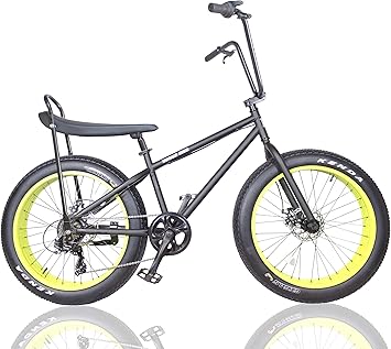 Amazon ファットバイク カスタム Fat Bike 24インチ 自転車 ギア付 バナナシート チョッパーハンドル フルカスタム ブラック ライム Buggs クルーザー自転車