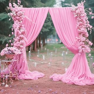 10ft x 10ft Pink Backdrop Curtains, Wrinkle-Free Sheer Chiffon Fabric Ph...