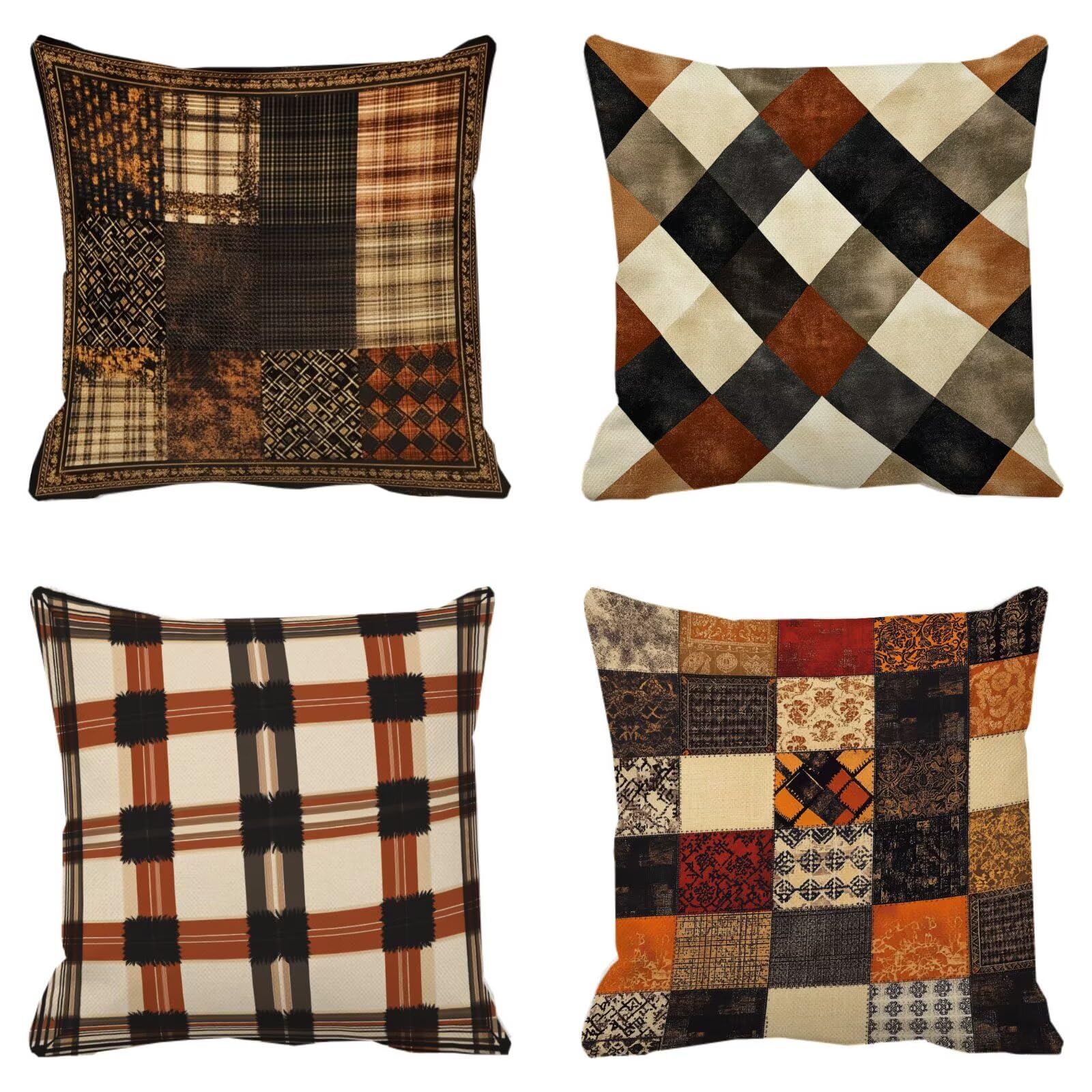 Coussins de jardin extérieur tartan et taies déco 50x50 pour fauteuil de bureau et salon