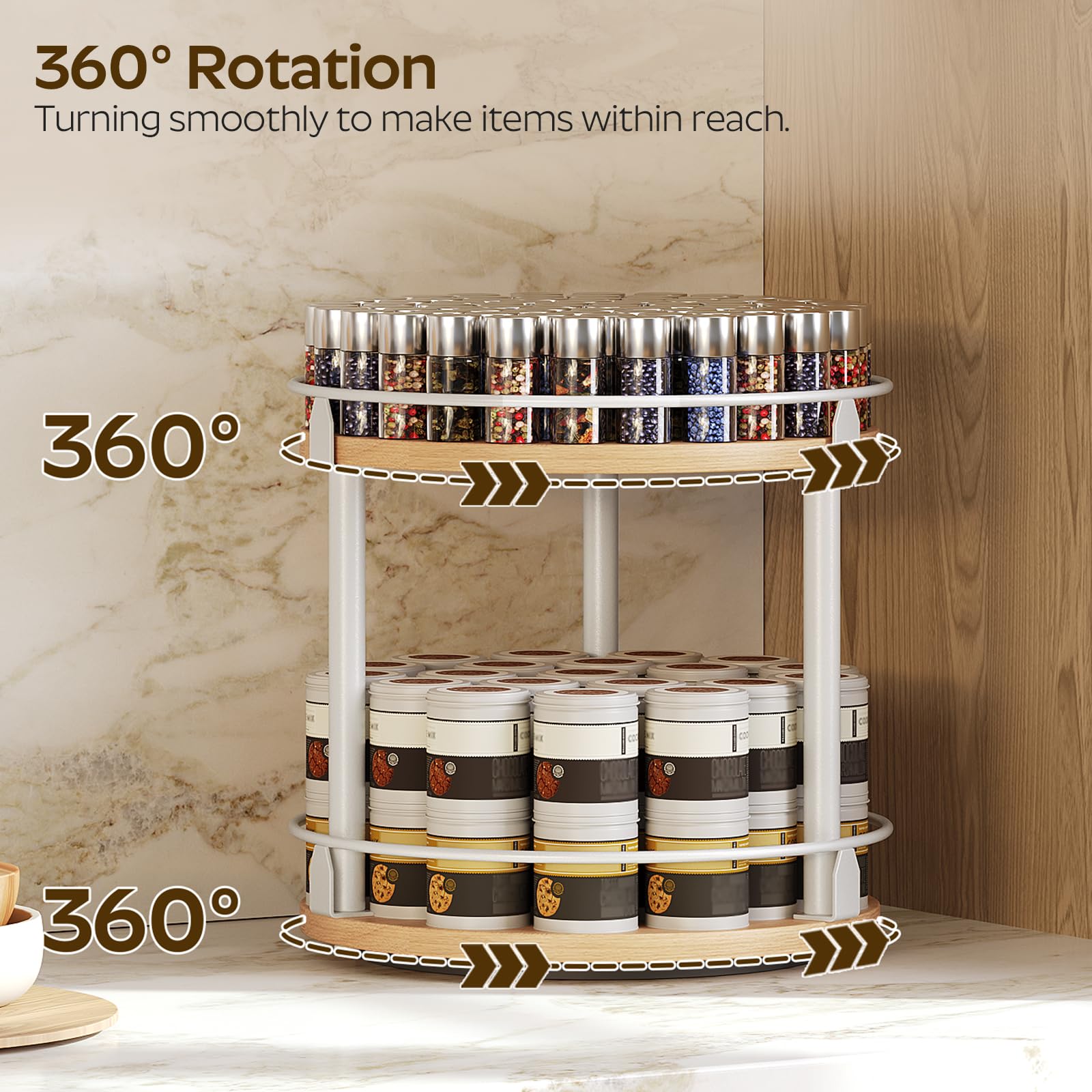 YATINEY Rotating Spice Rack, 2-Tier Storage Rack, Circle Spice Rack, Industrial Turntable Spice Holder - Image 4