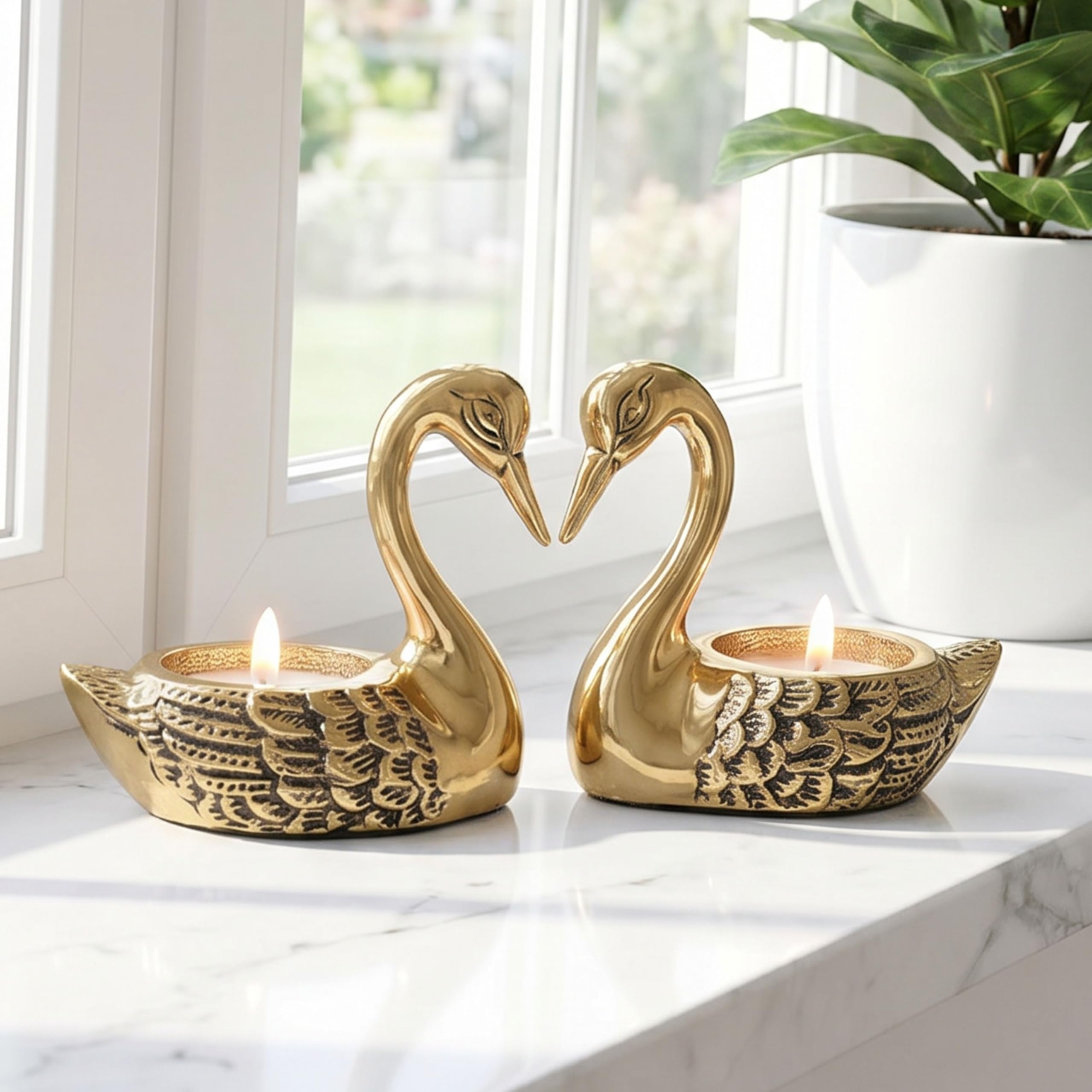 Golden Love Swans Tea Light Holders - FREE SHIPPING -6