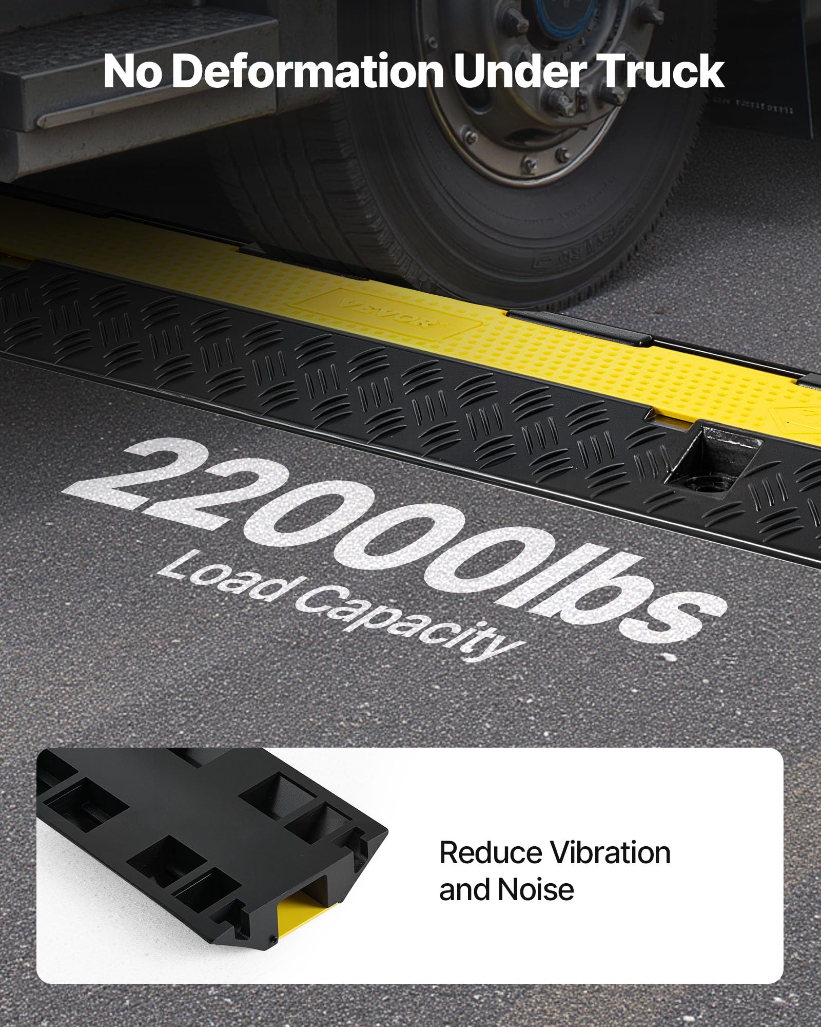 VEVOR Protector de Cables para Suelo de 2 Canales de 32 x 31 mm, Rampa de Protección de Cable Carga de Capacidad de 9979 kg, Rampa de Caucho para Interiores, Exteriores, Hogar, Oficina, Almacén
