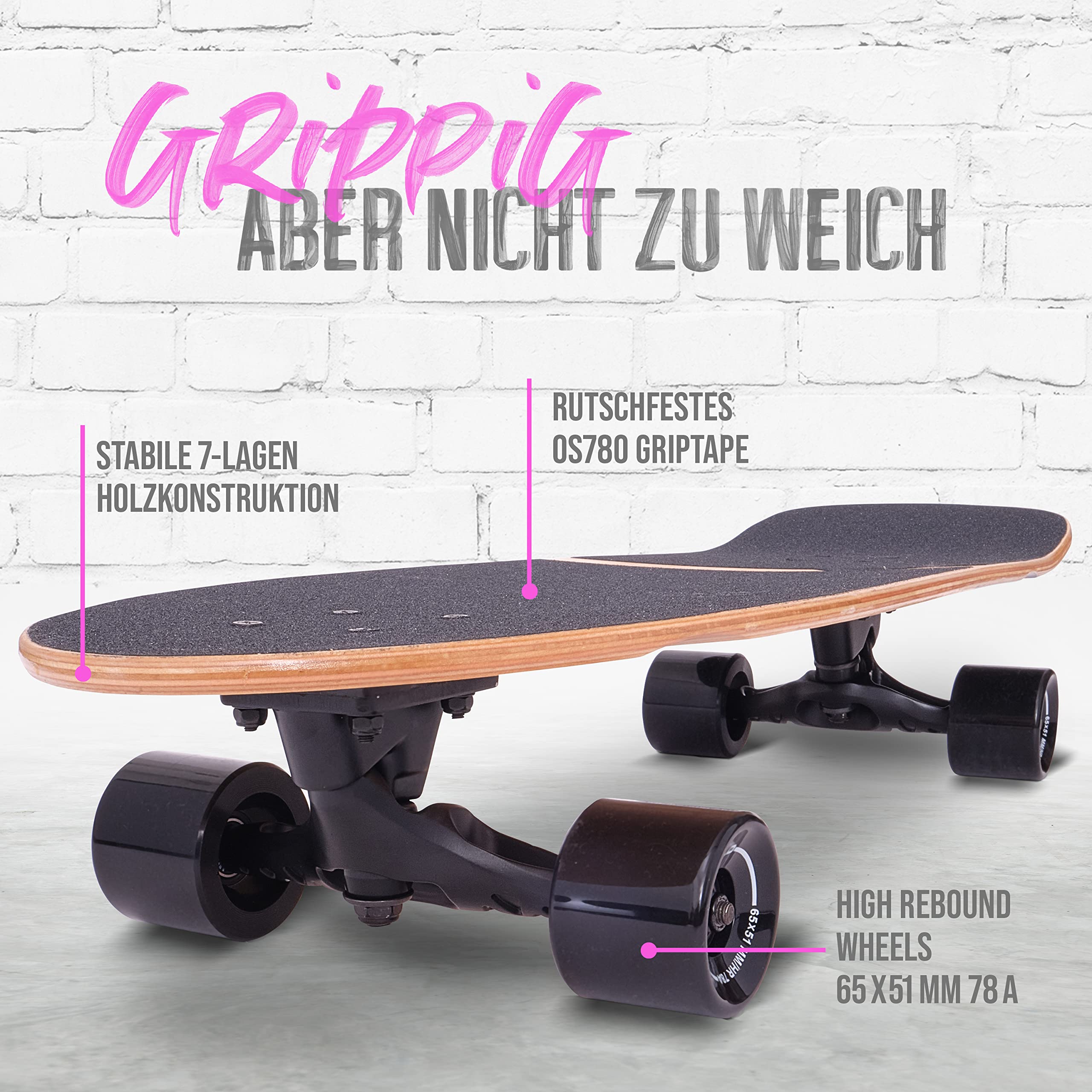Apollo Surfskate pro Board | midi Longboard für Erwachsende, Kinder mit hochwertiger Surf Skate Achse | Mini Cruiser Board für Streetsurf | Carving & Pumping, Skateboard Kinder ab 6 Jahre