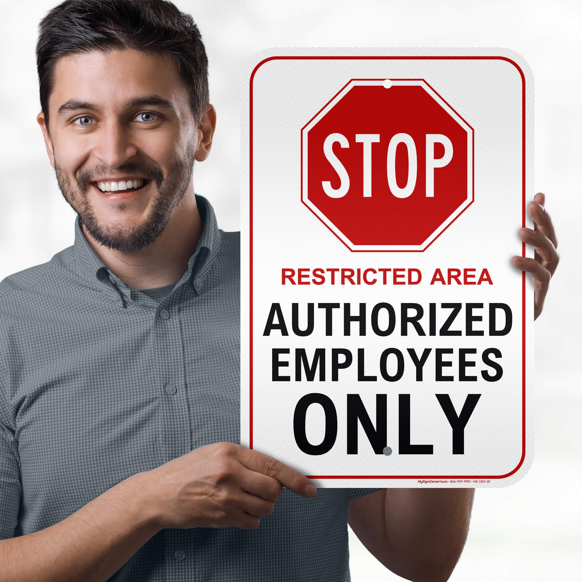 Stop Restricted Area Authorized Employees Only Sign, 12x18 Inches, 3M EGP Reflective, Rust Free .063 Aluminum, Fade Resistant, Made in USA by My Sign Center