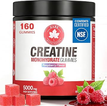 Creatine Monohydrate Gummies 5000mg Per Serving, 160 Count, NSF Certified, Muscle Growth, Strength & Recovery Support for Men & Women, Raspberry Flavor