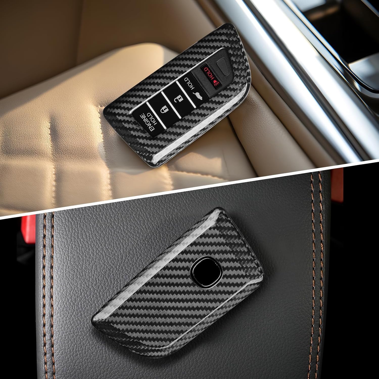 T-carbon Key Fob Cover Fits Acura MDX 2025 5 Buttons Accessories,Glass Fiber Key Fob Case with Keychain Fits Acura 2024 RDX MDX RLX NSX ILX TLX TLX-L CDX Smart Remote Keyless Silver Black