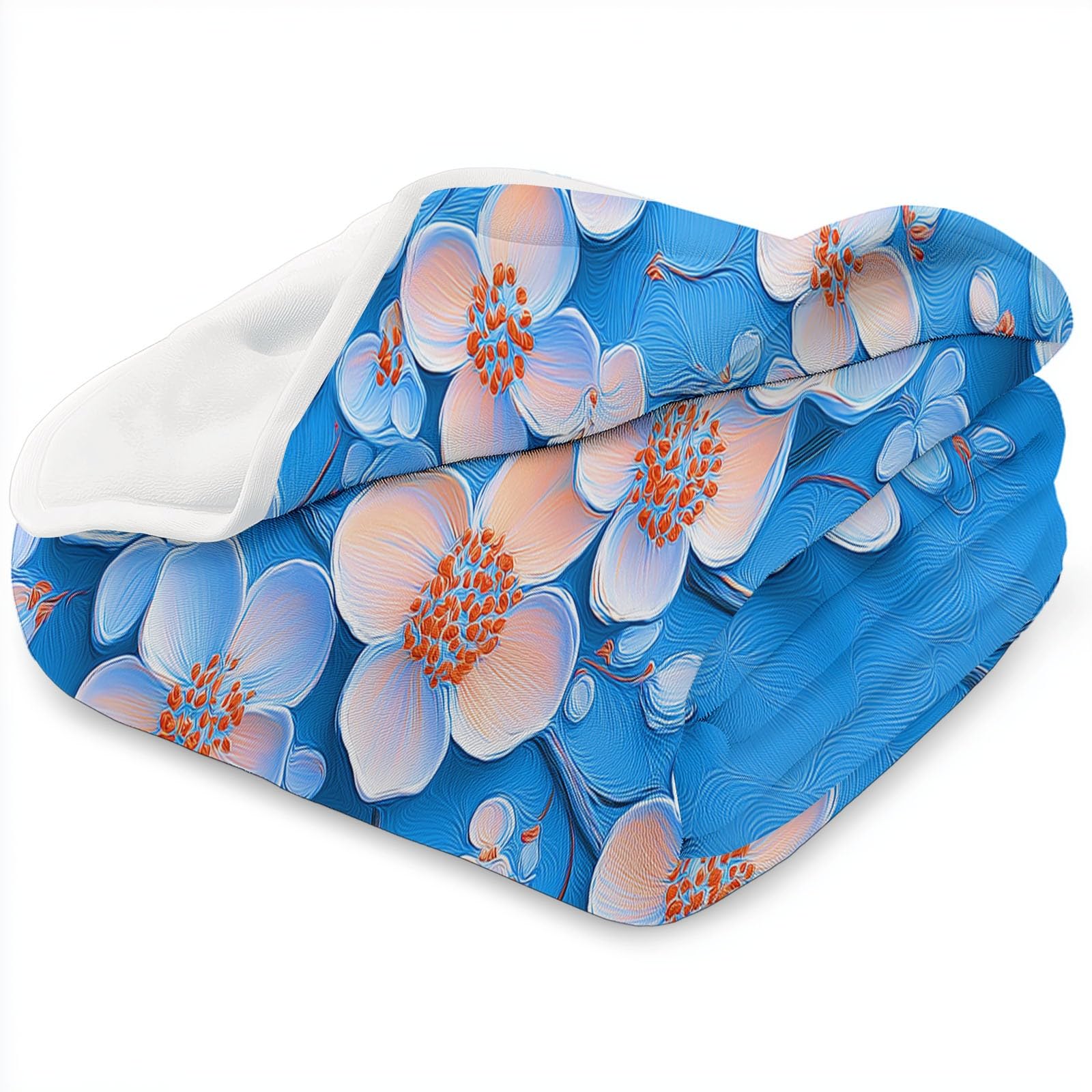 Manta de Franela Estampada Plantas 3D Flores De Albaricoque Elegantes, 220 x 240 cm Manta de Microfibra Suave Anti-Pilling para sofá Cama decoración de sofá Viajes Camping, Azul