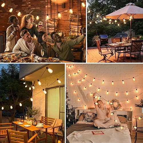 Miniatura 9 de 96FT LED Outdoor String Lights, Waterproof Patio Lights with 30+2 2700K Dimmable Shatterproof Edison Hanging Bulbs for Backyard Party-Black Negro