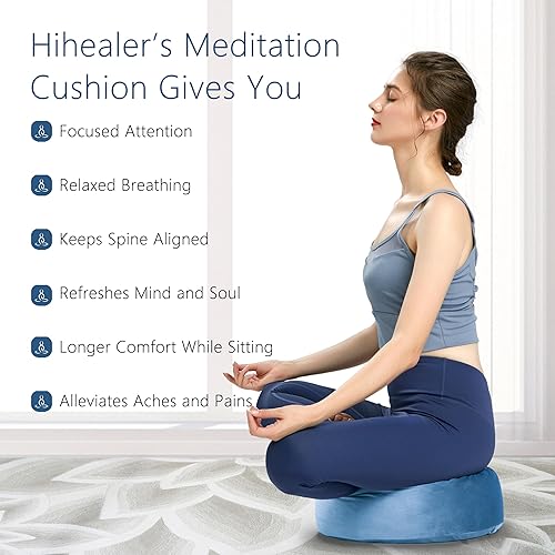 Miniatura 7 de Hihealer Cojín de meditación, almohada grande de terciopelo Zafu para adultos y mujeres, cómoda almohada de yoga con relleno tradicional de trigo