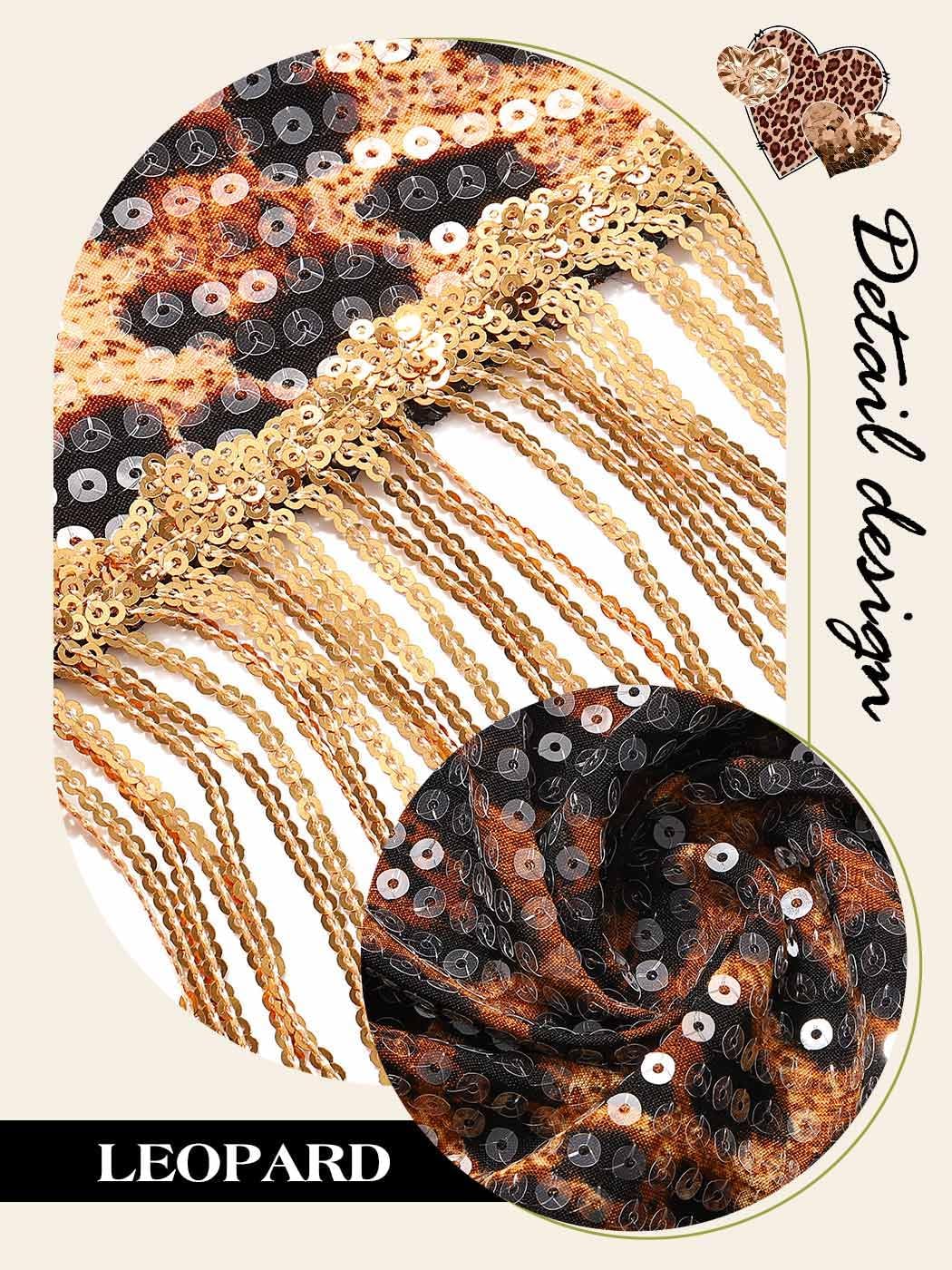 TWINKLEDE Belly Dance Hip Scarf Latin Sequin Leopard Fringe Wrap Skirt for Women