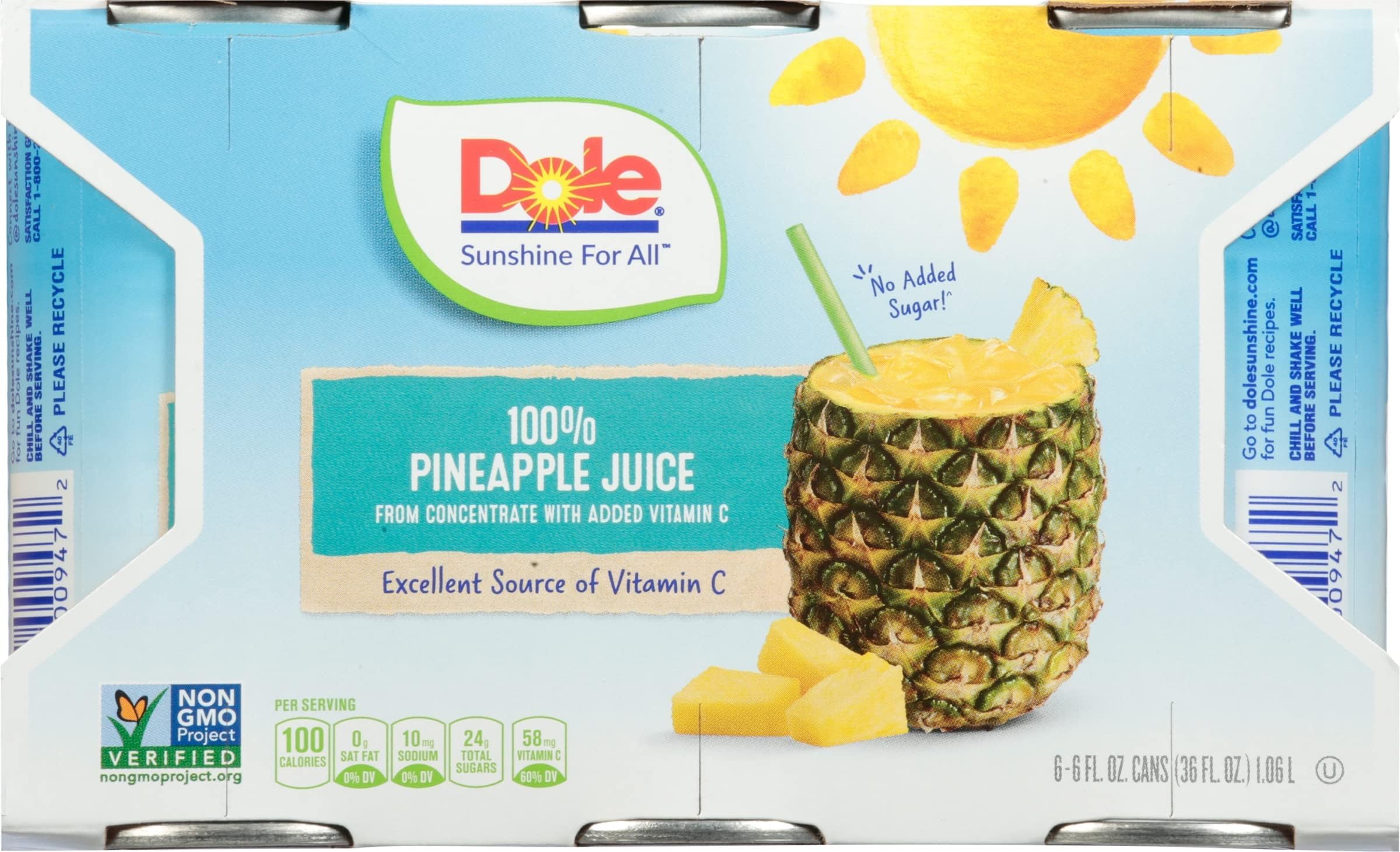 100% Pineapple Juice, No Added Sugar, Excellent Source of Vitamin C, 100% Fruit Juice, 6 Fl Oz (Pack of 6), Packaging May Vary