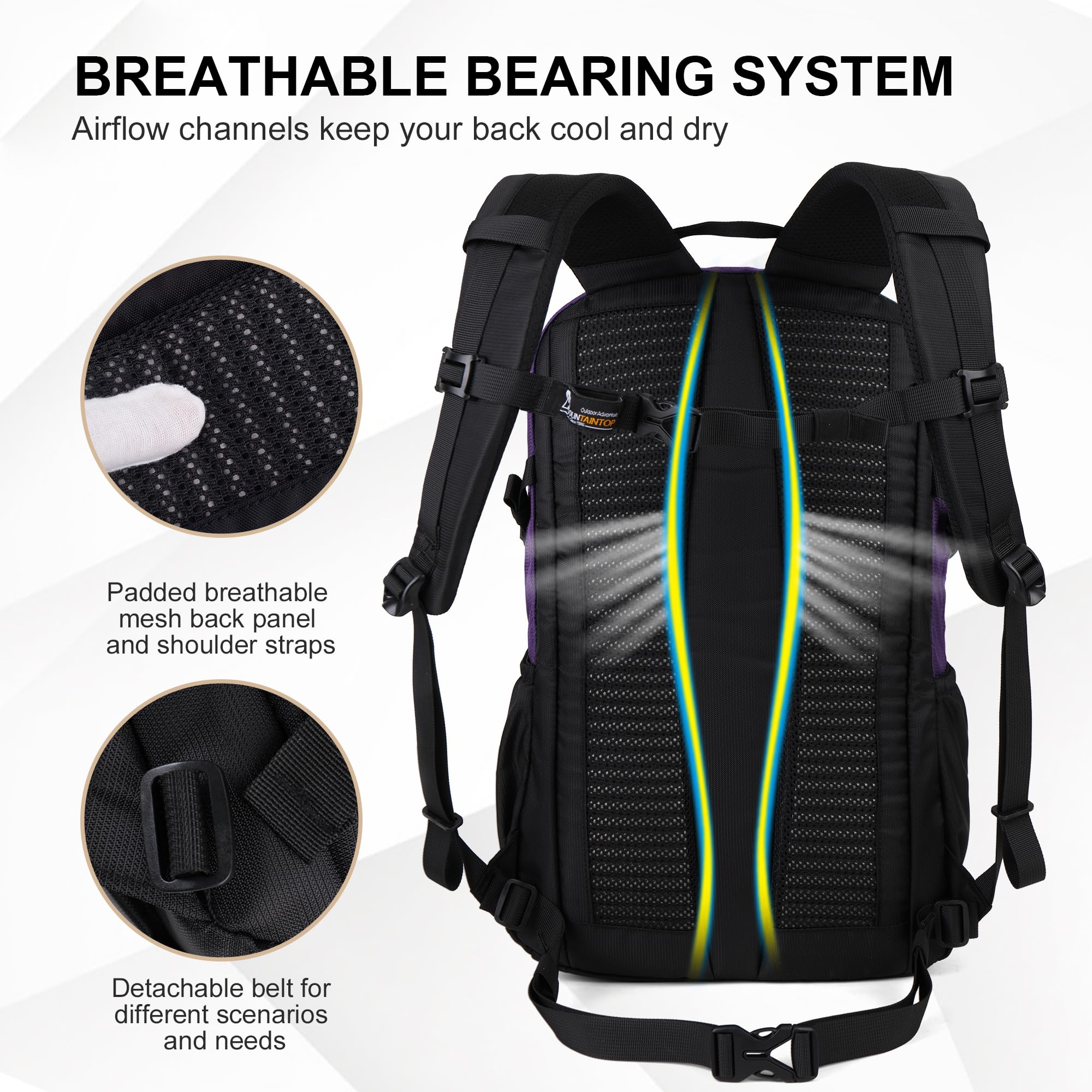 Mountaintop Sac à dos de trekking 25 l/30 l pour homme et femme avec housse de pluie pour la randonnée, 25 l - Violet, 25L, Pour l'extérieur