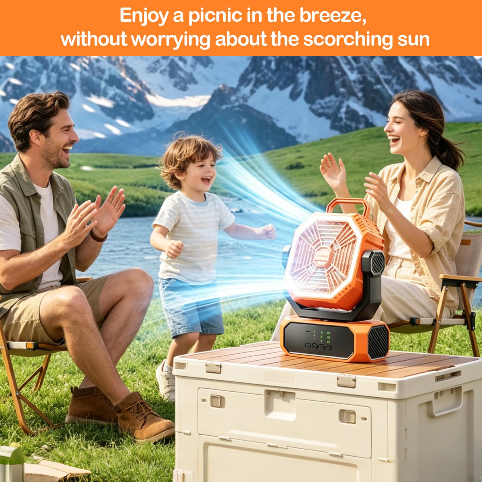 Ventilatore da campeggio portatile da 20000 mAh con luce, telecomando e timer, regolazione continua della velocità, ventilatore da esterno oscillante con lanterna