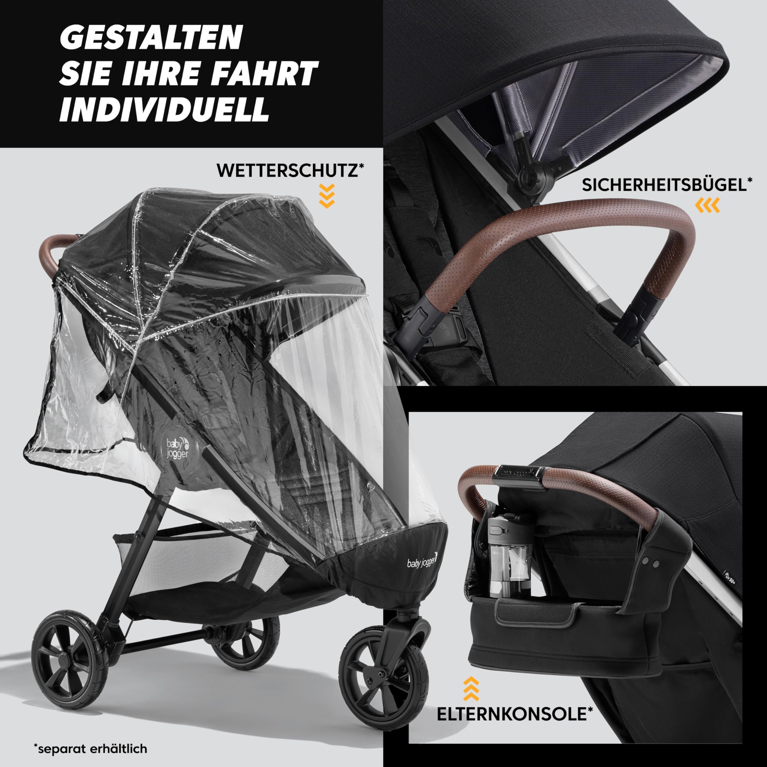 Baby Jogger City Mini GT3 Kinderwagen | Geländetauglicher Buggy | Leichter, faltbarer Reisebuggy | Rich Black (Schwarz)
