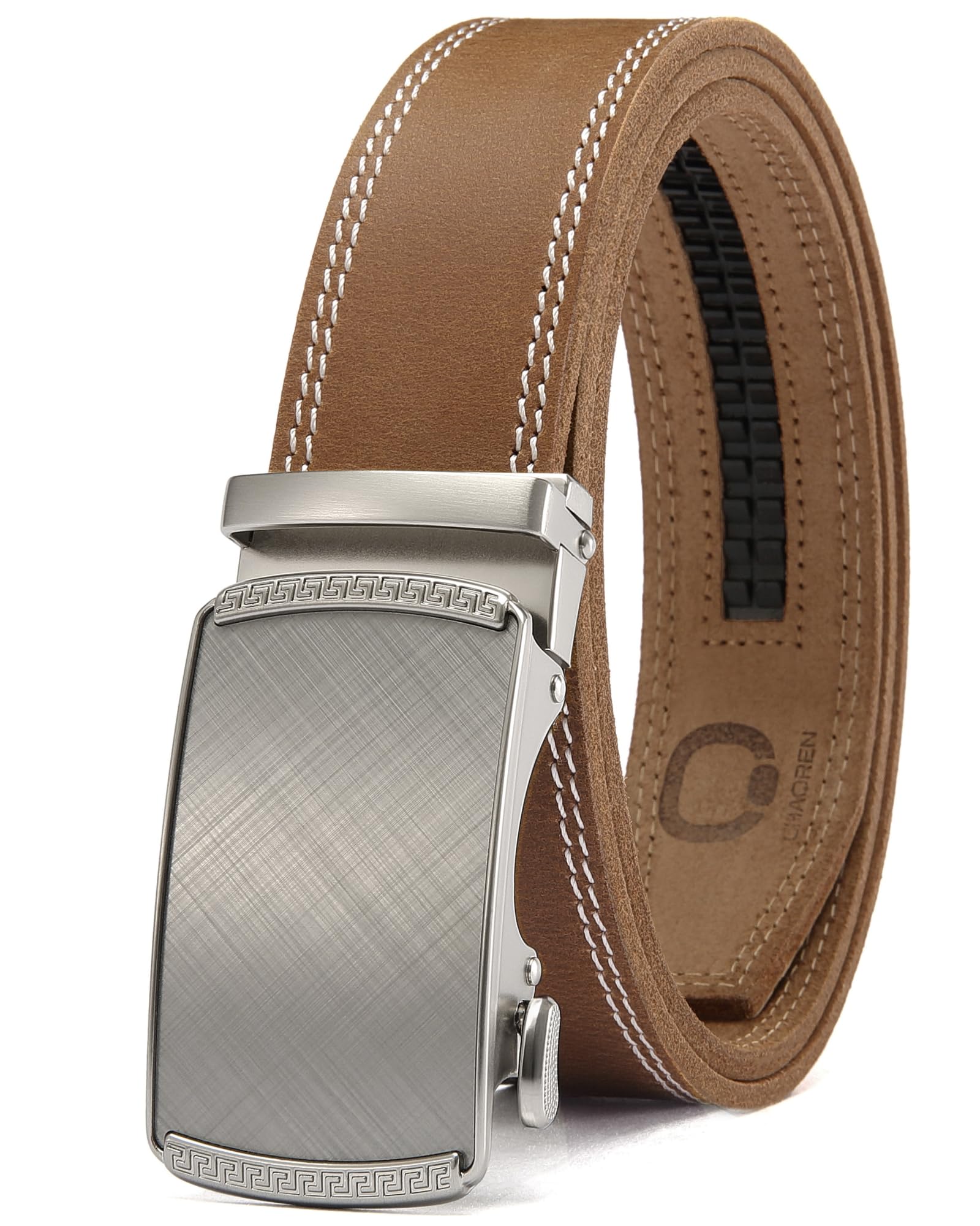 CHAOREN Ceinture Homme Cuir, Ceintures Automatique Homme Largeur 35mm Taille Ajustable, Idéale pour les Costumes, Pleine Marron Clair - Finition Satinée, Taille 100-110cm (Totale 125cm)