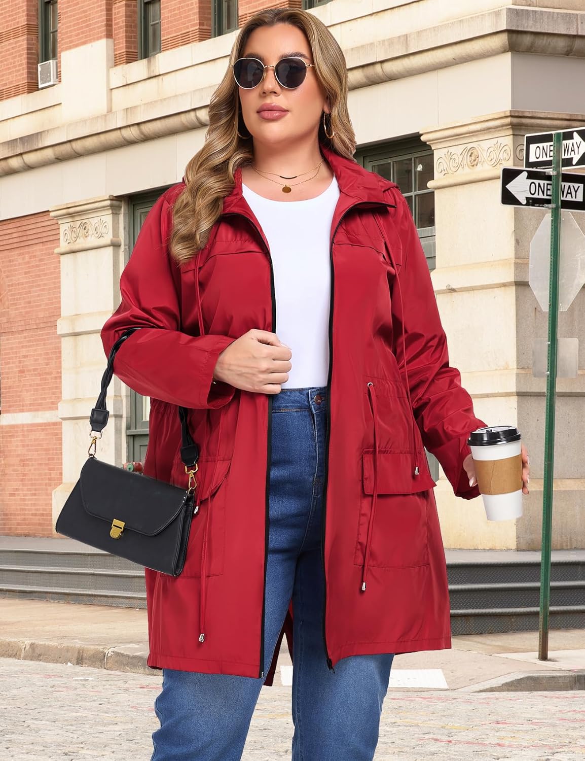 ZOMVA 2025 Plus Size 1X-5X Rain Jacket Coat Long Lightweight Raincoat with Hood Windbreaker Waterproof Jackets with Pockets - Image 4