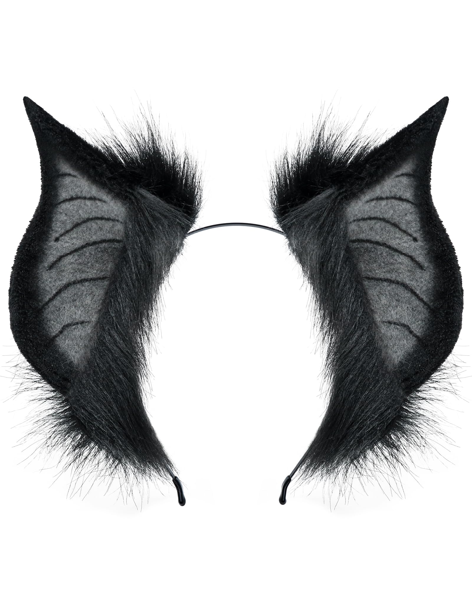ZFKJERS Handmade Bat Beast Ears Headband Cosplay Costume Accessories for Halloween, Anime Con, Stage Performance (Black Grey)