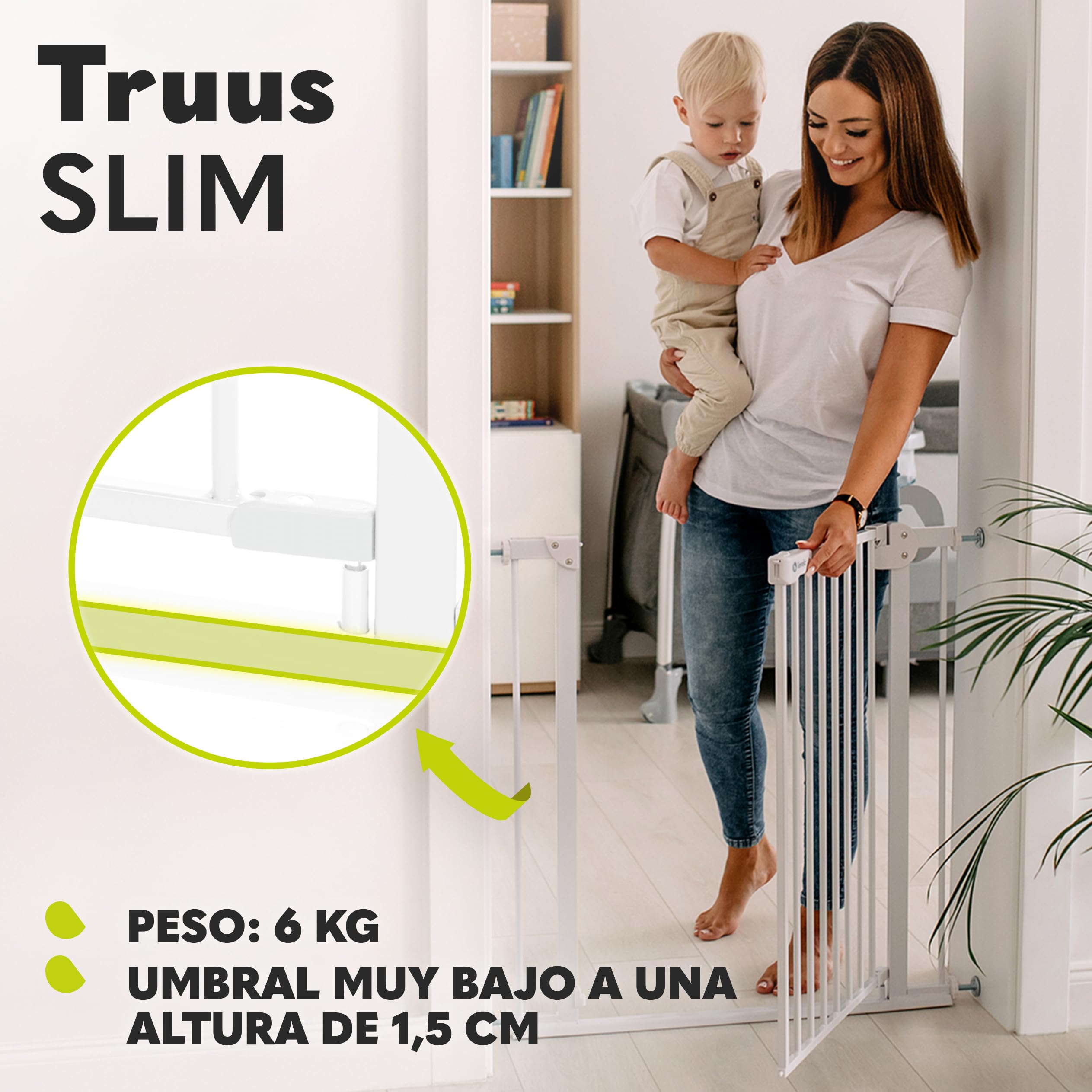 LIONELO Truus Slim - Rejilla de protección para escaleras, sin taladrar, Rejilla Protectora para Puerta, Rejilla para Puerta para bebé, Metal, Ancho de 75 a 105 cm, Ajustable