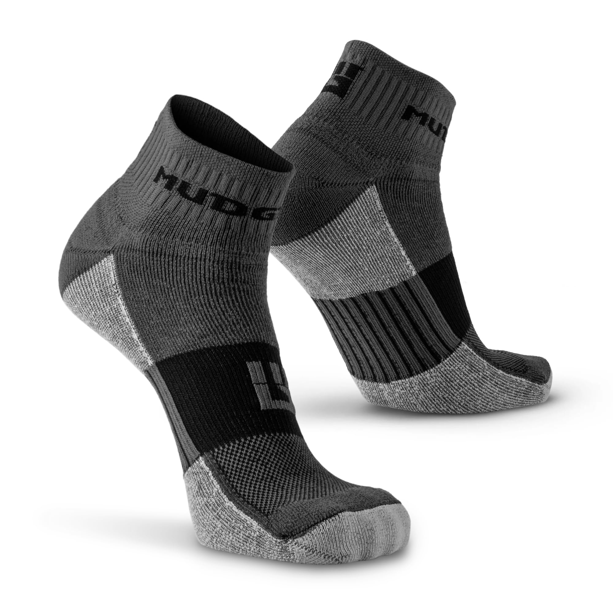 MudGear Quarter Crew Trail Socks, Blister-Resistant, Sweat-Resistant & Quick-Drying, Cushioned Footbed, Made in USA, 2-Pack