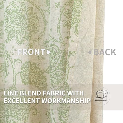 Miniatura 5 de jinchan Cortinas de lino para sala de estar, cortinas con estampado de cachemira floral verde de 84 pulgadas de largo, cortinas Ikat filtrantes de