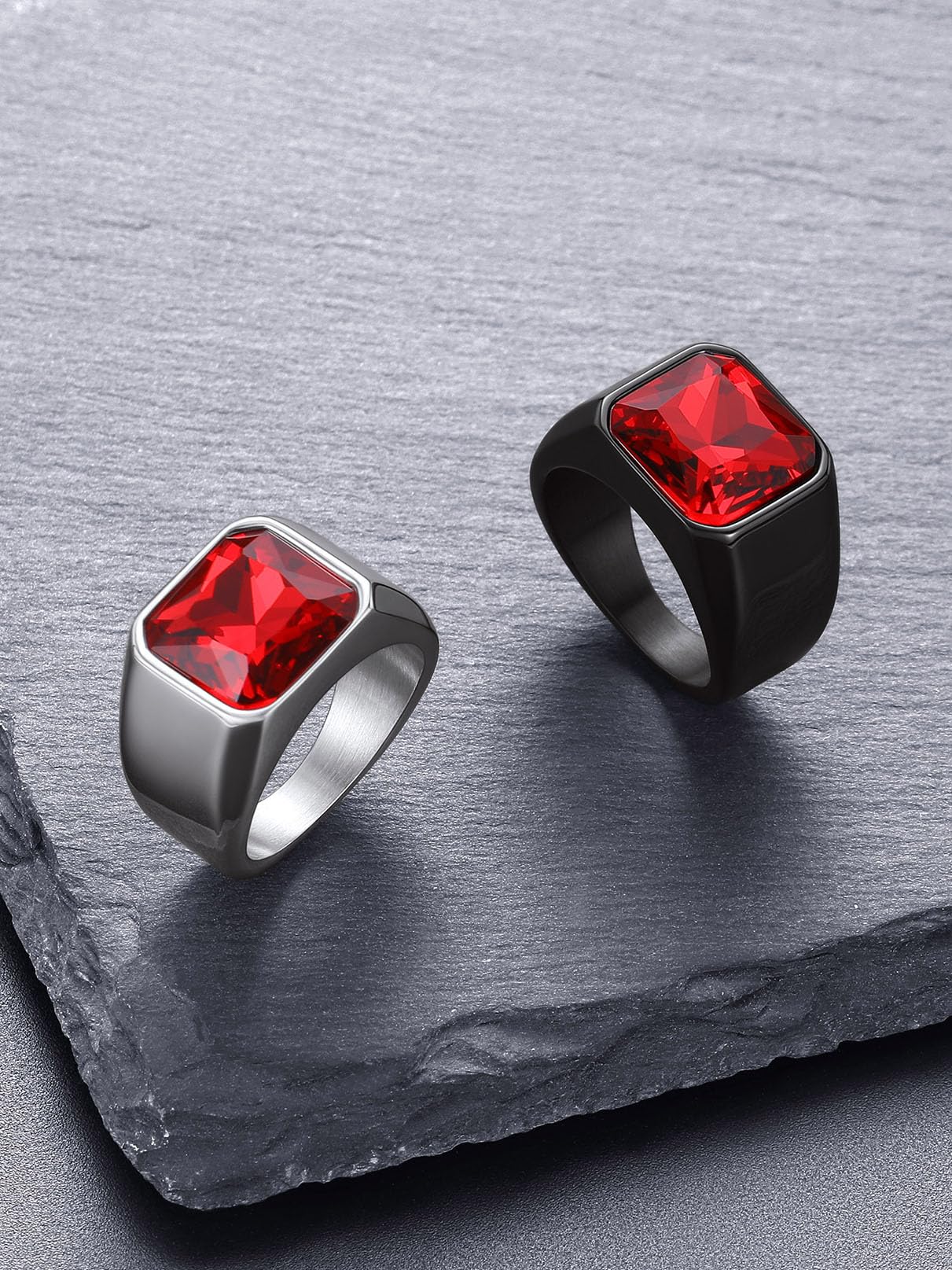 Bandmax Anello Uomo Donna in Acciaio Inossidabile, Anello Argento/Nero Uomo con Pietra Rubino/Zaffiro/Smeraldo/Onice Nero, 7-14 Misura Anello Ragazzo, Confezione Regalo