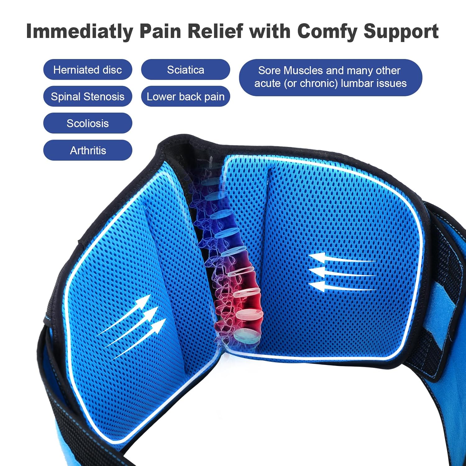 T TIMTAKBO Lumbar Support Belt,Back Brace for Lower Back Pain Women Men,Decompression Lower Back Support Belt for Herniated Disk,Sciatica,Scoliosis,Discectomy（Black-SM - Image 3