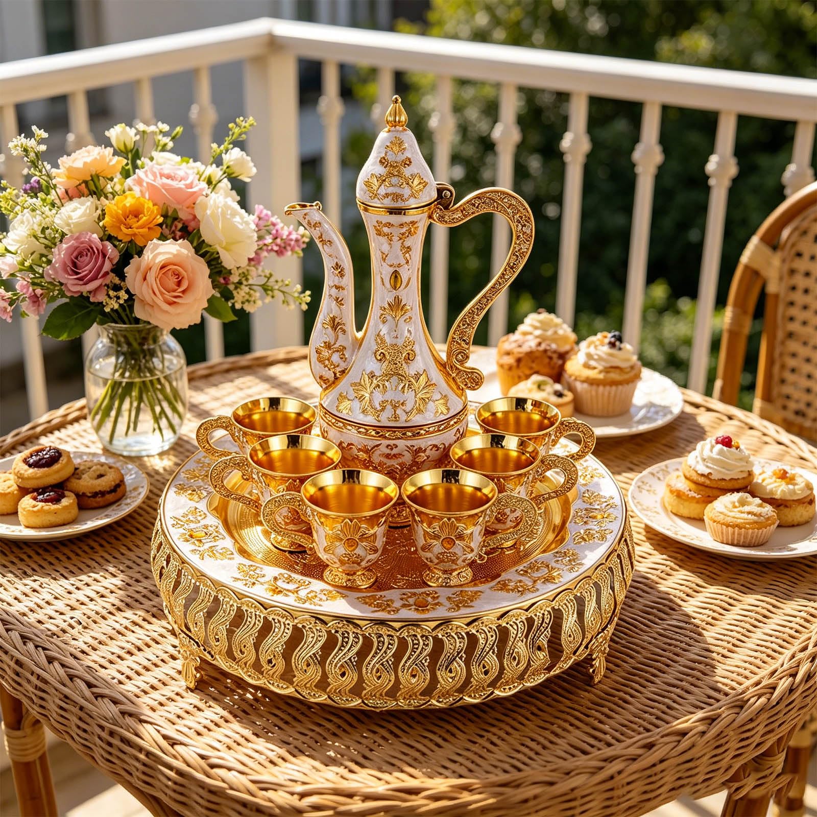 Ensemble d'accessoires de bar en métal de style européen avec plateau à décanter et verres en relief floral pour le divertissement à la maison Ensemble d'accessoires de bar luxueux