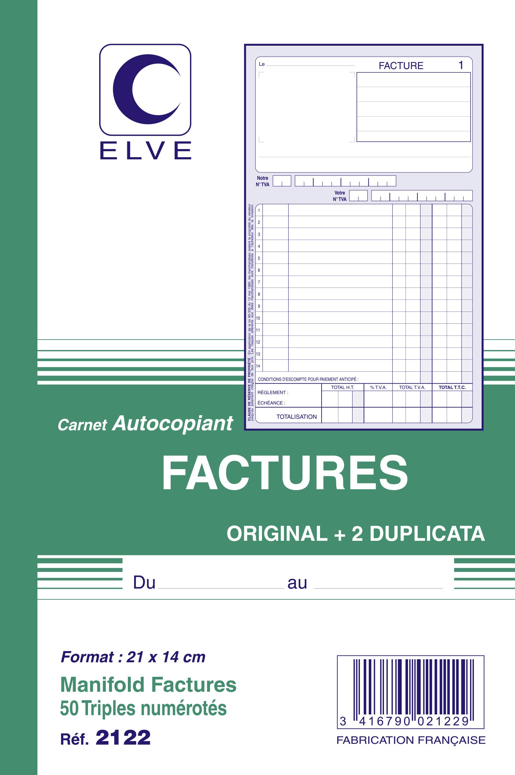 ELVE 22389 Manifold Autocopiant 140x 210mm Foliotage 50 Triplis Imprimés Factures Assorties
