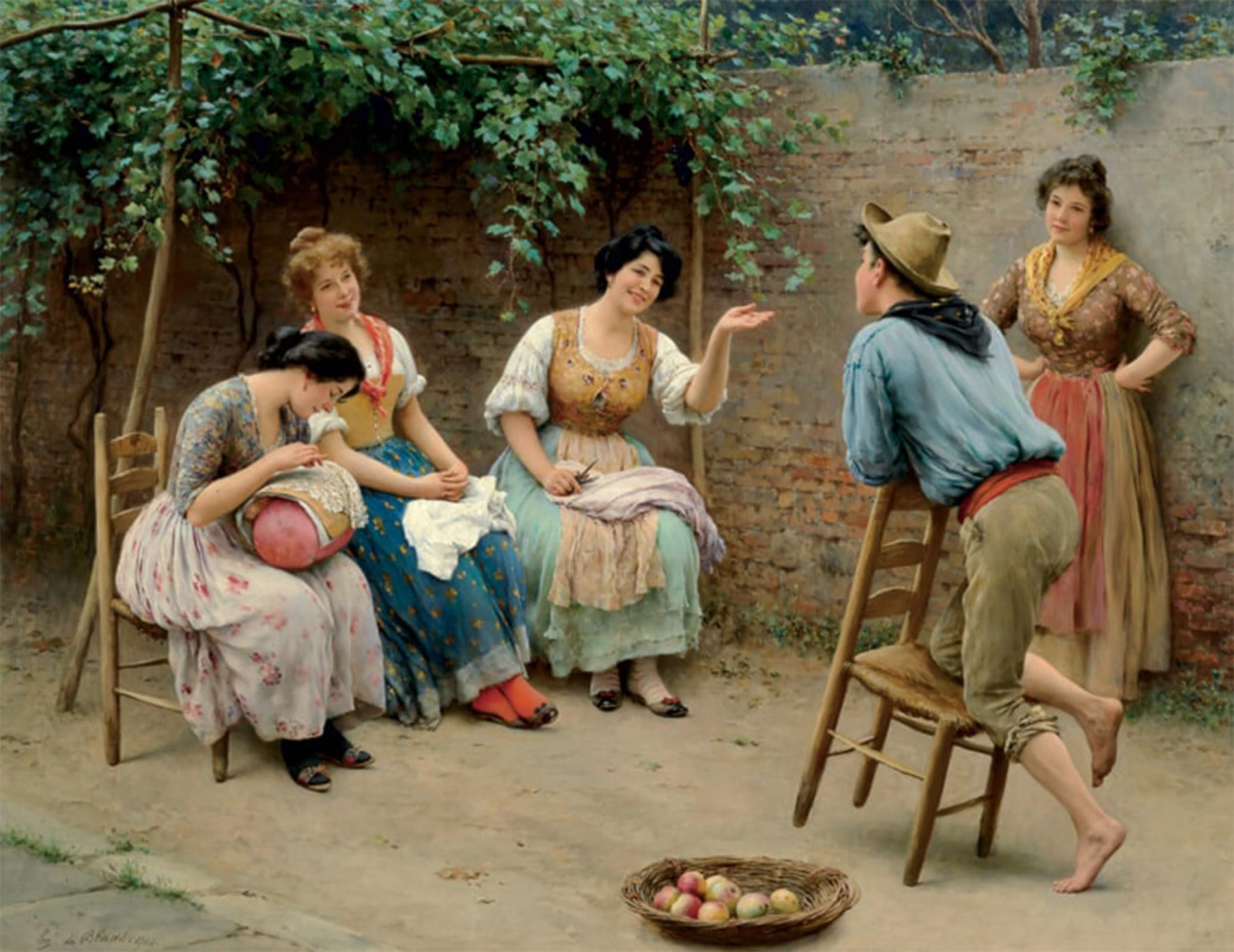 Cuadro la conversación de Eugene De Blaas para dar vida al salón, 60x90cm 5