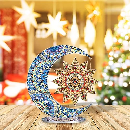 Miniatura 2 de LUSandy Kit de adornos de pintura de diamantes de doble cara 5D con sol y luna, adornos artísticos de diamantes de imitación de cristal con forma