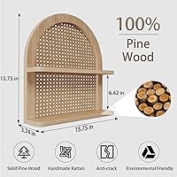 Vista 3 de Estante de pared de ratán con forma de abanico de 2 niveles, estante de guardería para almacenamiento de pared, estante de pared de mimbre de madera