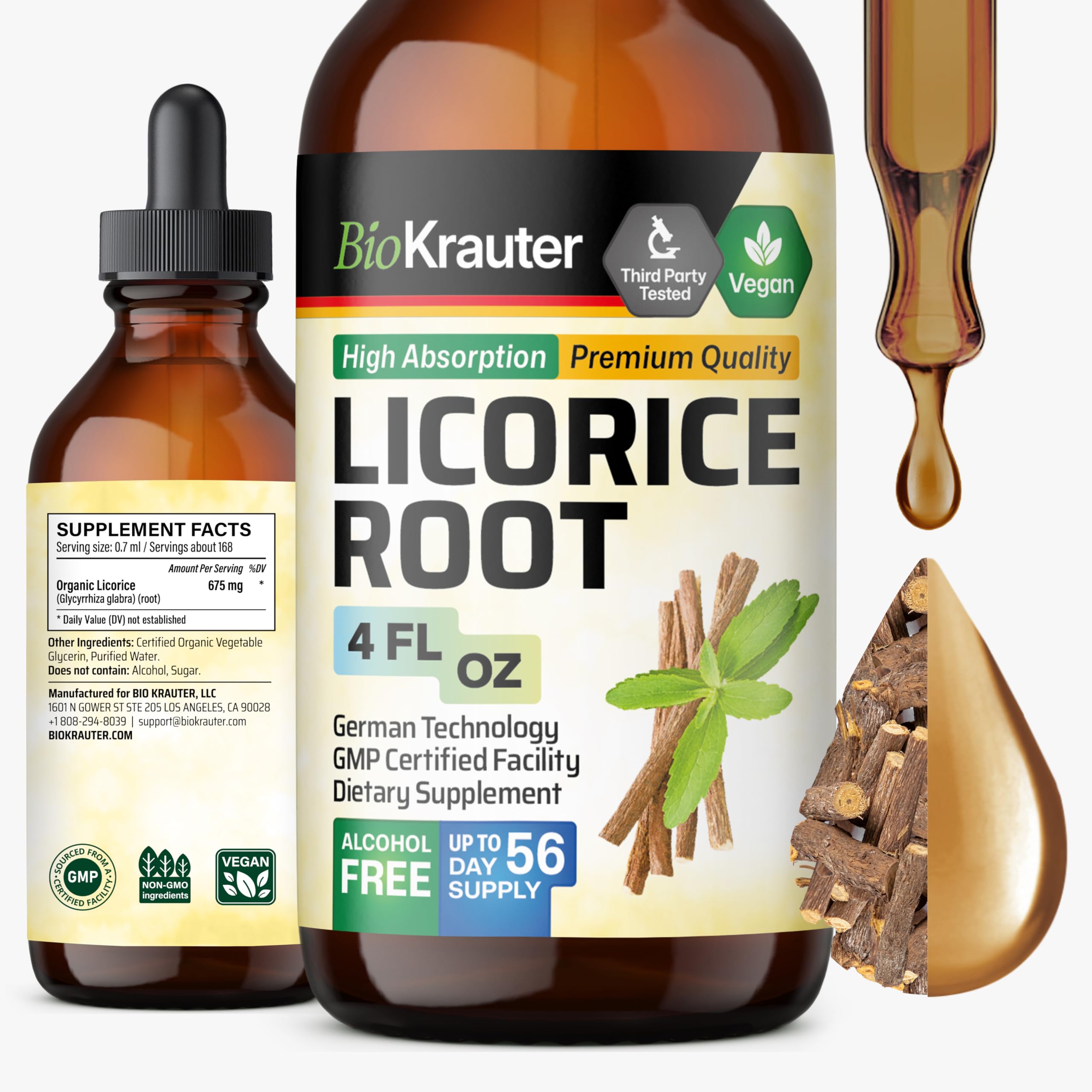 BIO KRAUTER Licorice Root Tincture for Digestive Support, 4 Fl.Oz 4 Fl Oz (Pack of 1)