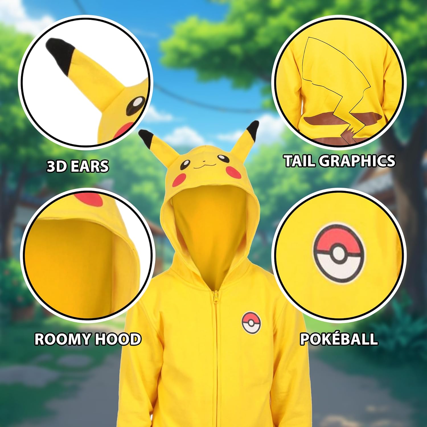 Pokémon Pikachu Costume Hoodie, Long Sleeve Hooded Sweatshirt, Boys