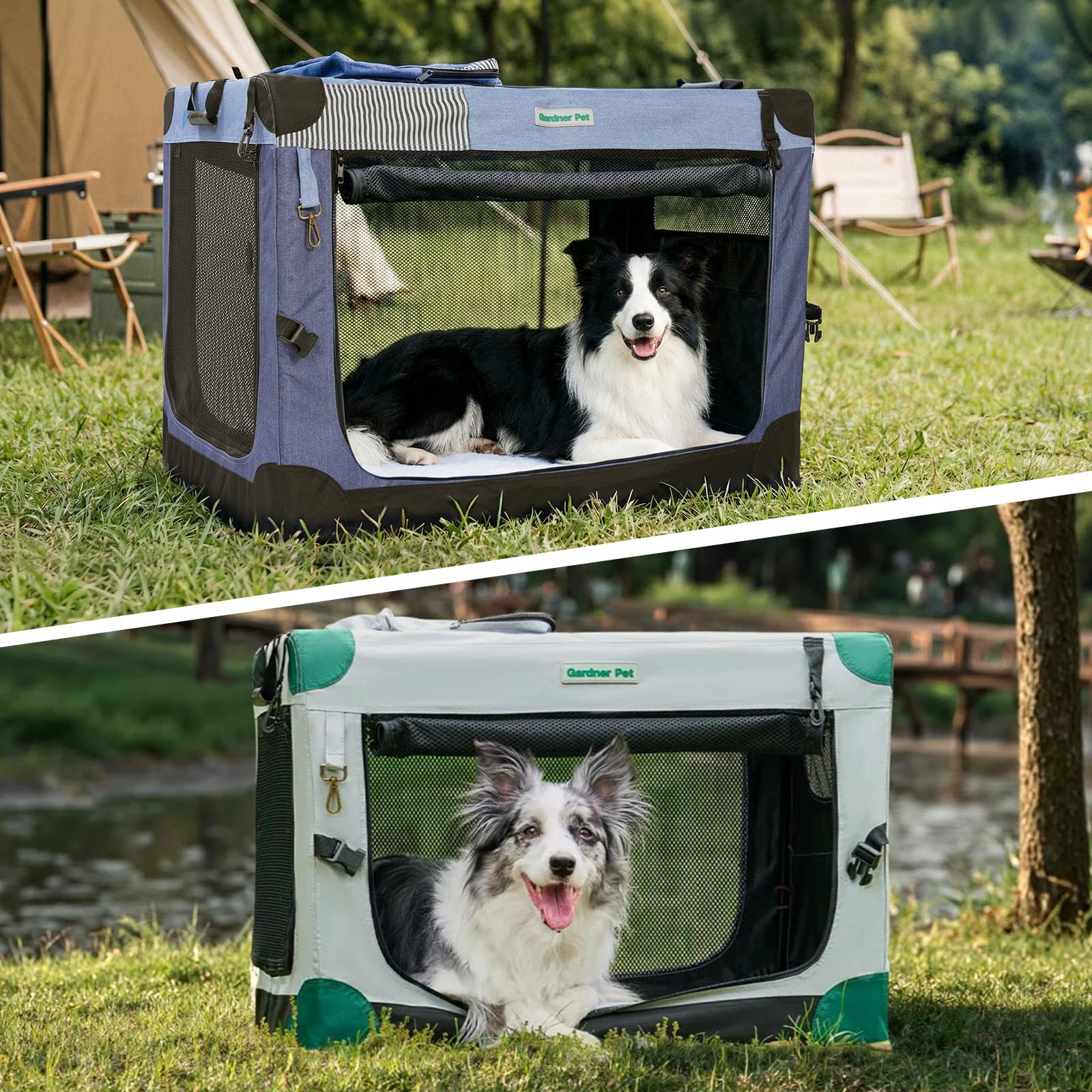 Gardner Pet Morbida Gabbia Pieghevole per Cani, 91x64x64cm, Adatto per Animali Fino a 32 kg, per Interni ed Esterni, Borsa da Trasporto 3 Porte, con Finestre in Rete Resistenti e Custodia, Grigio