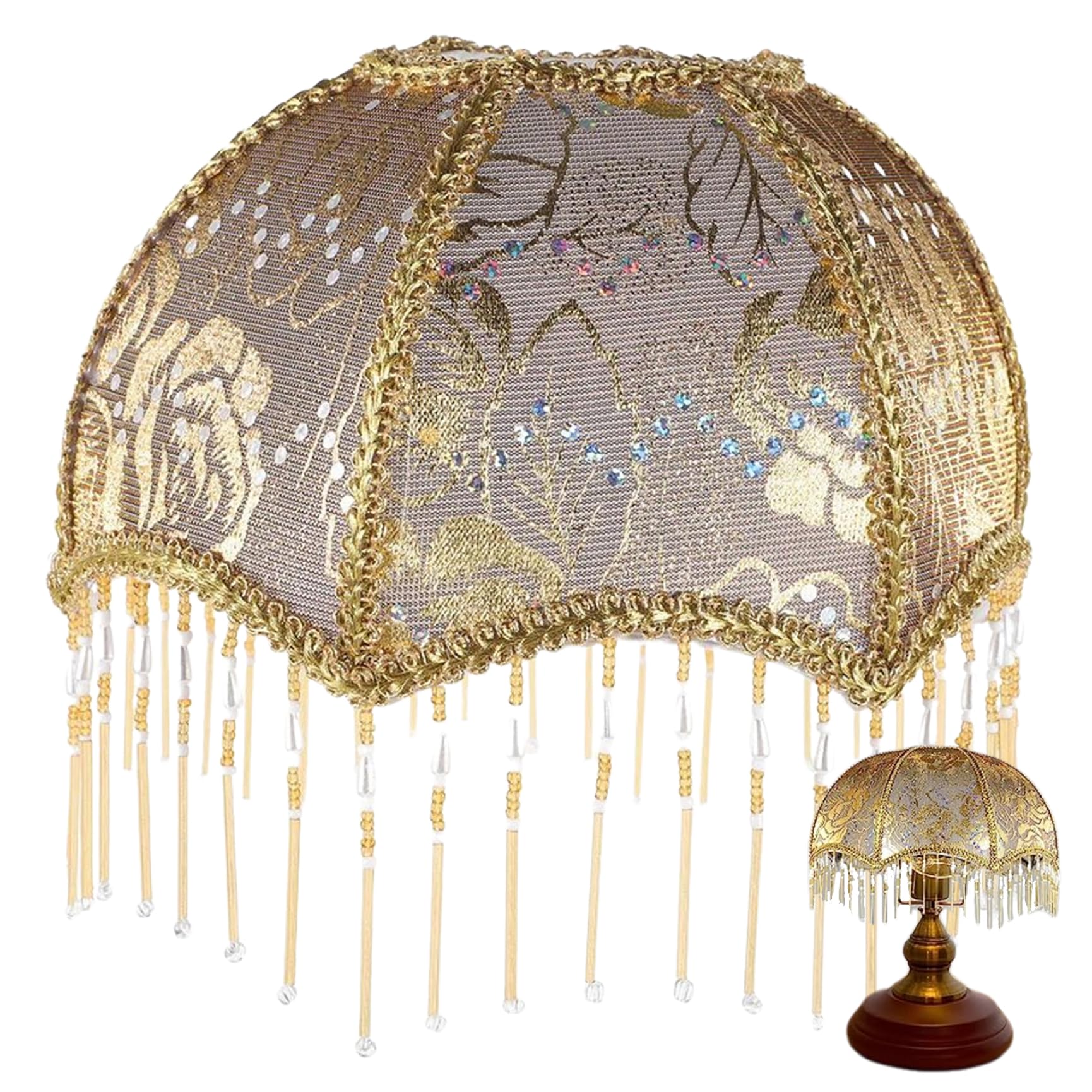 Vervevum Vintage Lamp Shade with Tassels, 9.8 inch Dia. Fringe Lamp Shade, Dome Scalloped, Replacement Antique Shades for E27 Table Lamps Floor Lamps, Fringe