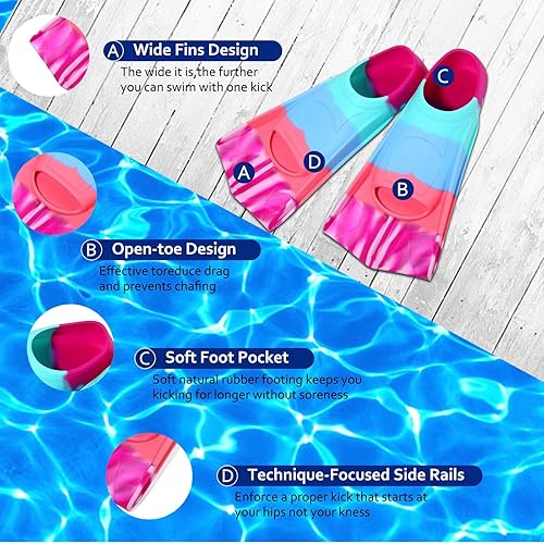 Miniatura 182 de Aletas de natación para niños, aletas cortas para niños y jóvenes, aletas de natación para entrenamiento de natación para niños, niñas, niños Azul,