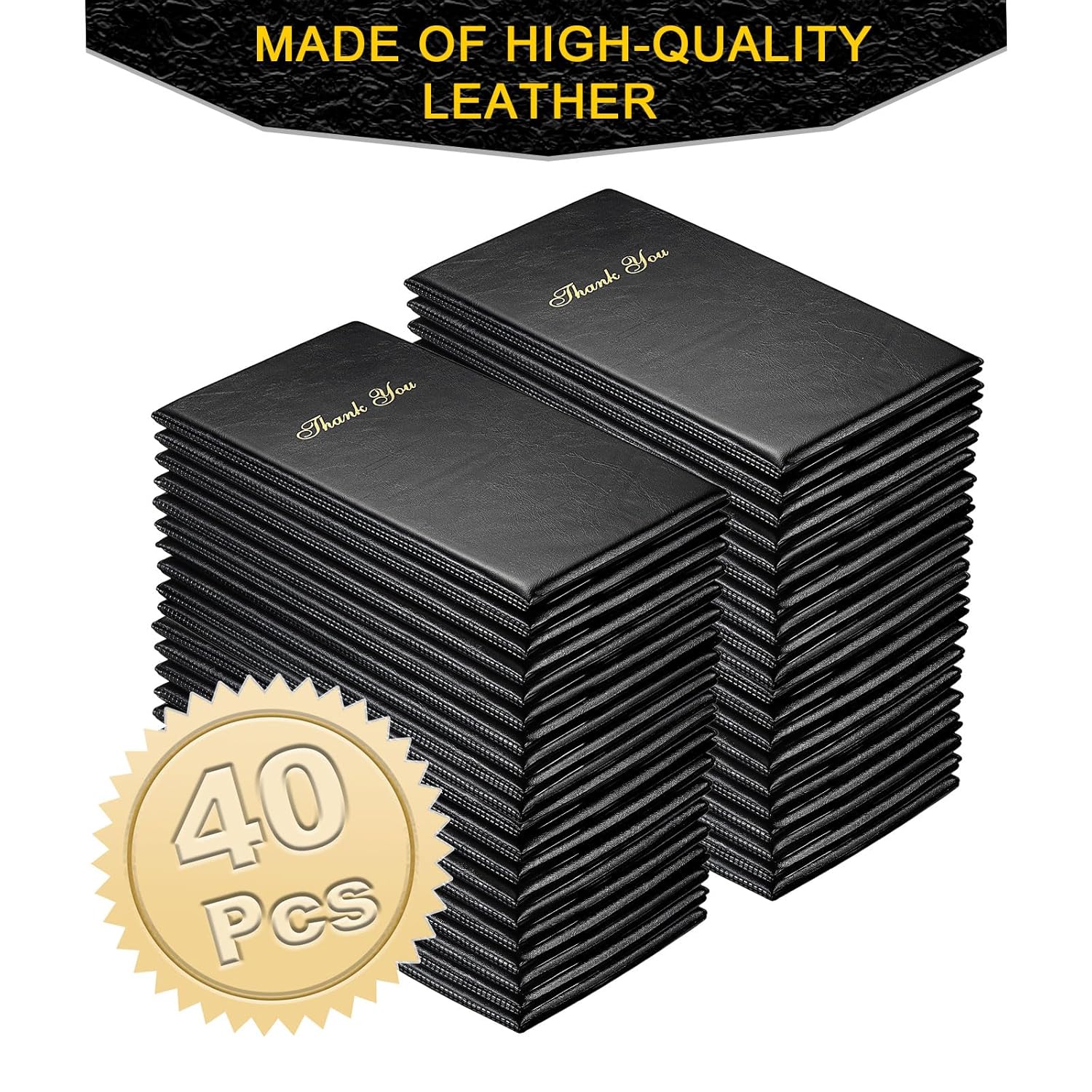 PATIKIL Restaurant Check Presenters, 40 Pcs Guest Check Card Holder with Gold Thank You Imprint, Guest Check Books for Servers,5.5" x 10", Black