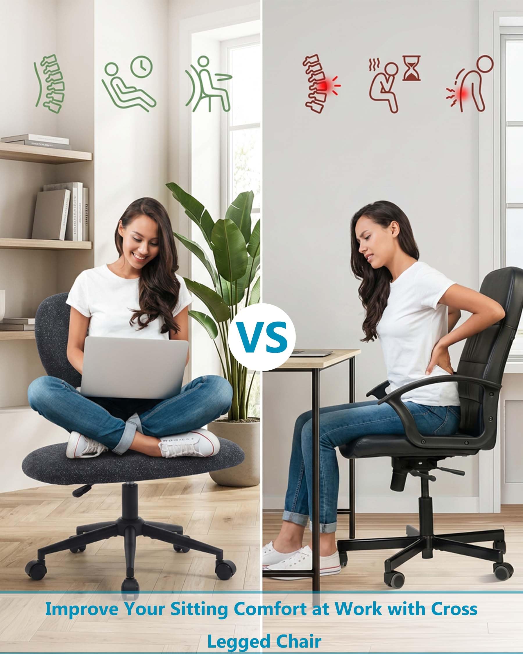 hitsuki Krzesło biurowe bez podłokietników, ergonomiczne krzesło biurkowe z podnóżkiem, obrotowe 360°, krzesło z regulacją wysokości z kółkami do biura i domu, czarny brokat