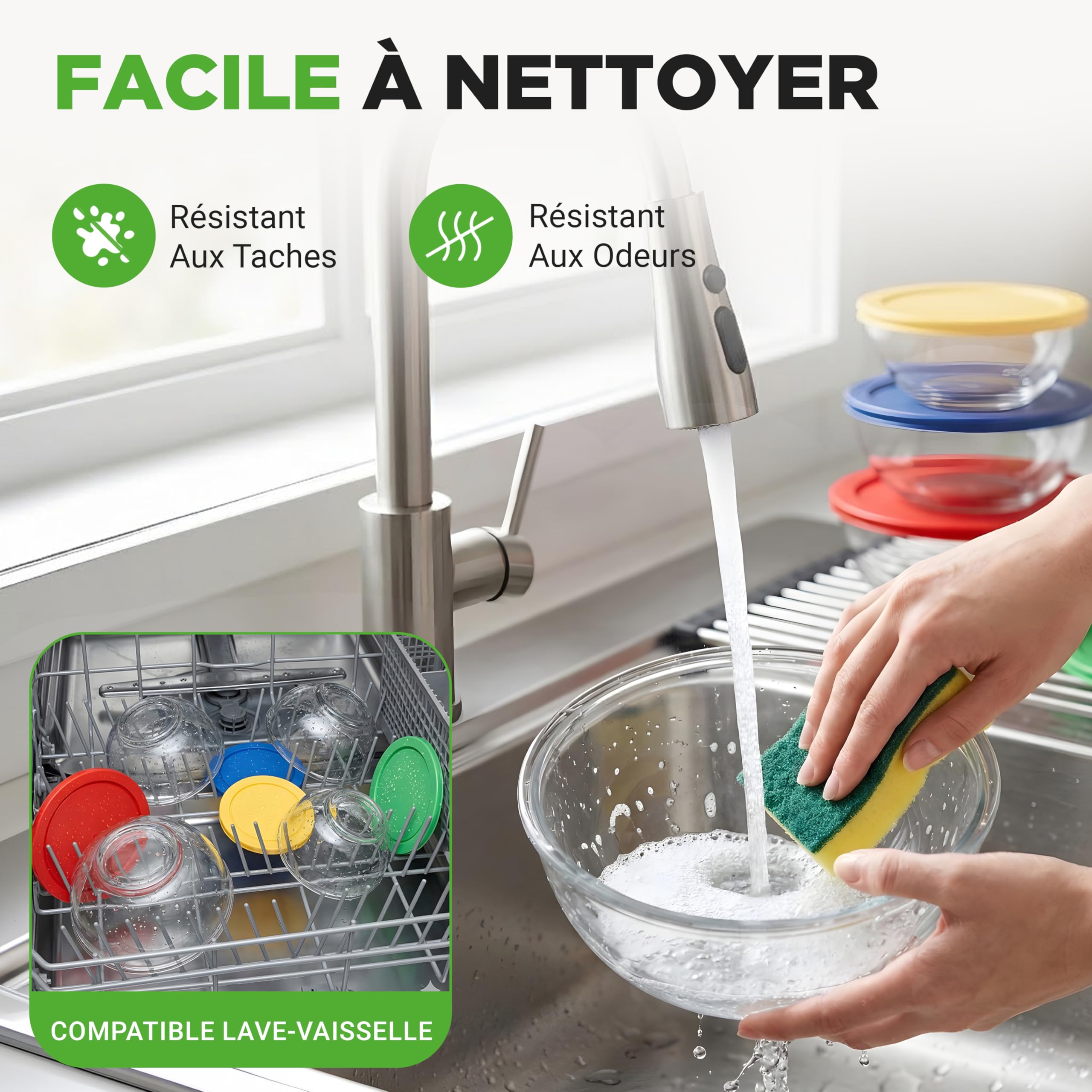 NutriChef Ensemble de 4 bols à salade avec couvercle | Bols à salade empilables (1 l, 1,6 l, 2,5 l & 3,7 l) pour stockage & préparation | Compatible lave-vaisselle, congélateur & micro-ondes