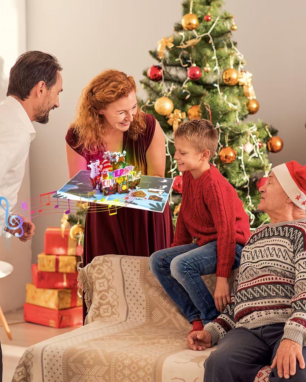 APOTODITO Biglietto di Natale musicale 3D, pop-up con musica, carte di Natale, regali unici per bambini, donne, uomini, Natale, Capodanno, Capodanno