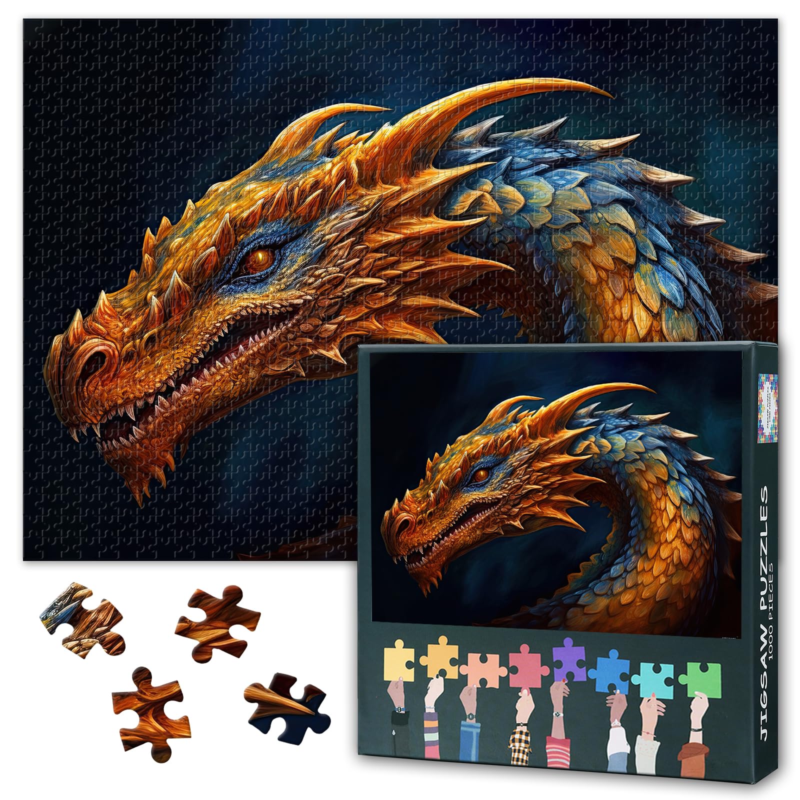 1000 Piece Jigsaw Puzzles for Adults - Dragon King Theme Challenging Puzzle, 27.5x19.7 Inch Family Educational Games & Home Decor Gift (Fantasy Animals Series)